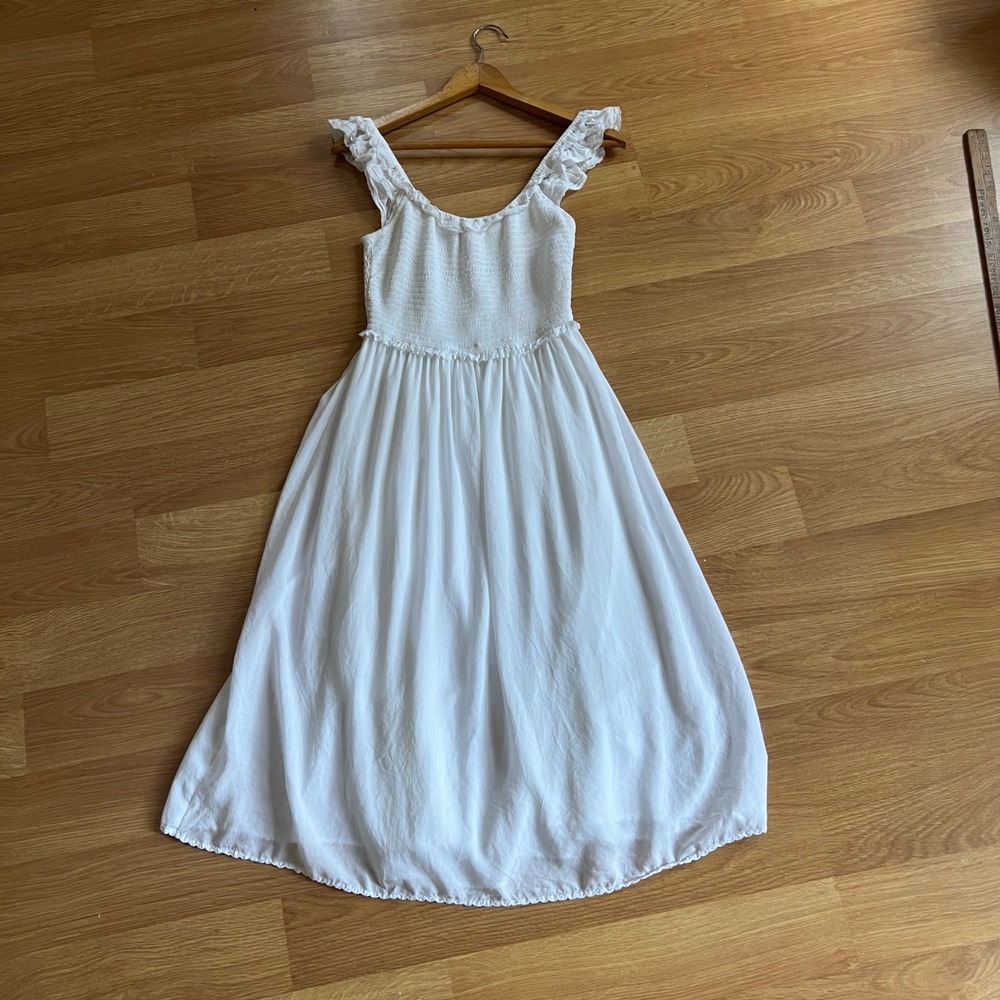 Wilfred Aritzia‎ Reminisce Midi Dress White Smocked Ruffle Sleeve Cottagecore S